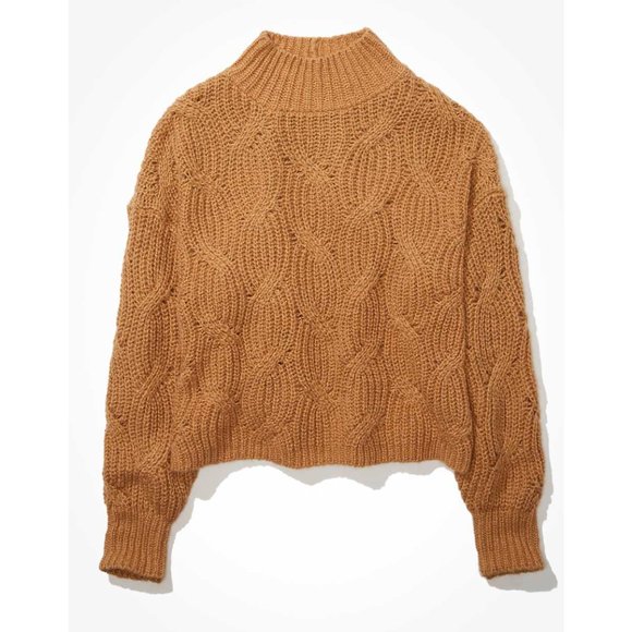 American Eagle Outfitters Sweaters - American Eagle Cable Knit Mock Neck Pullover Sweater Neutral Camel Brown Tan S